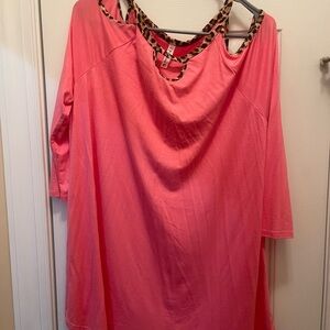Vibrant Pink Women's Blouse with Leopard Accent